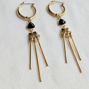 Blue Stone Gold Tassle Hoop Dangle Earrings